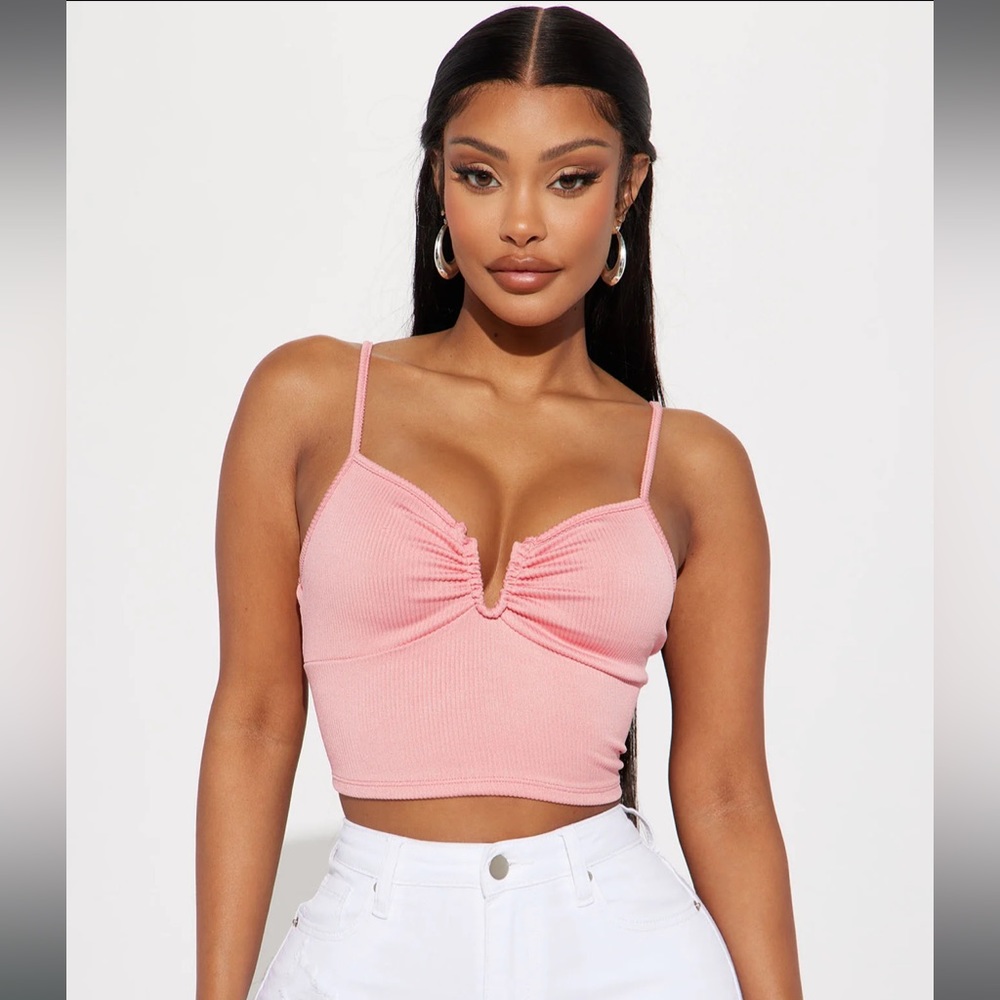 Coral Pink ribbed crop tank top